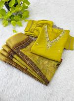 Chinnon Olive Green Traditional Wear Hand Work Readymade Kurti Set